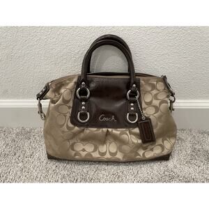 Coach Ashley Signature Sateen Satchel Shoulder Bag Brown Mahogany 15443 Preowned